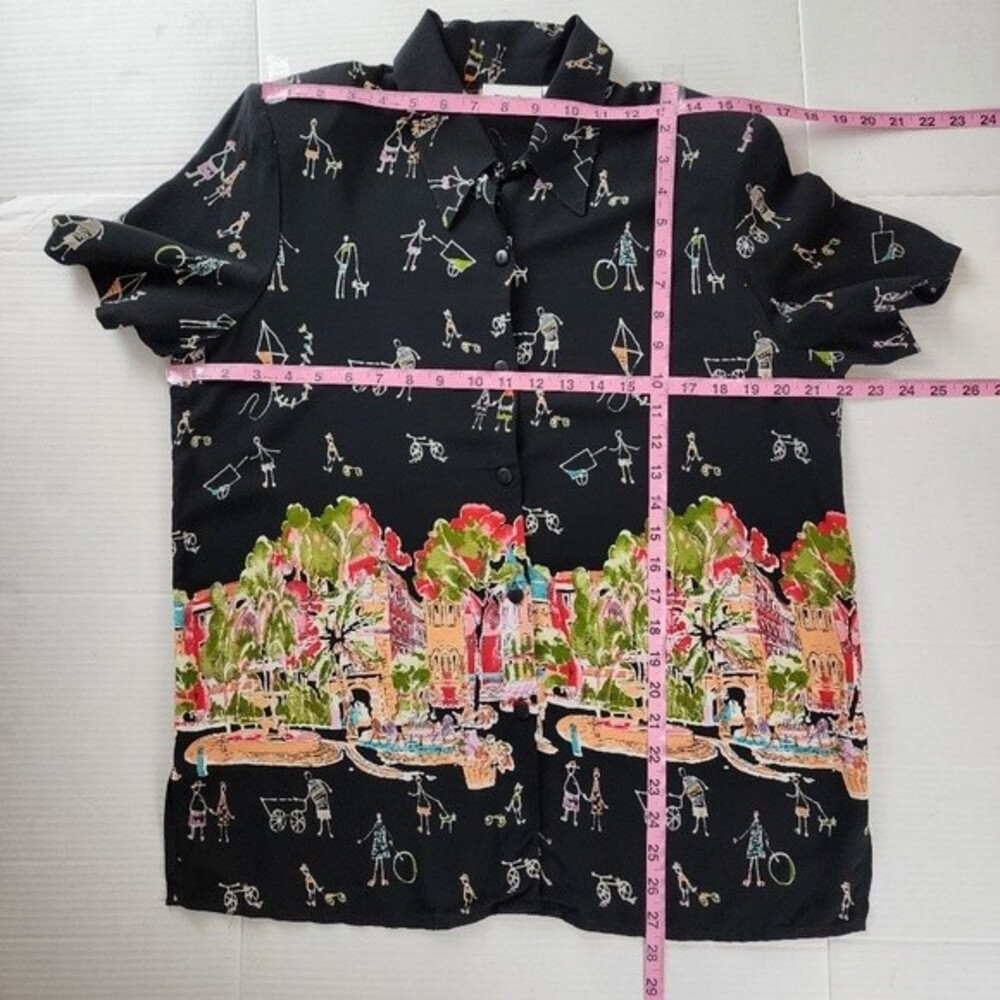 Vintage Units 80s 90s Rayon Blouse Abstract Art To Wear Shirt Shoulder Pads M - Picture 7 of 14